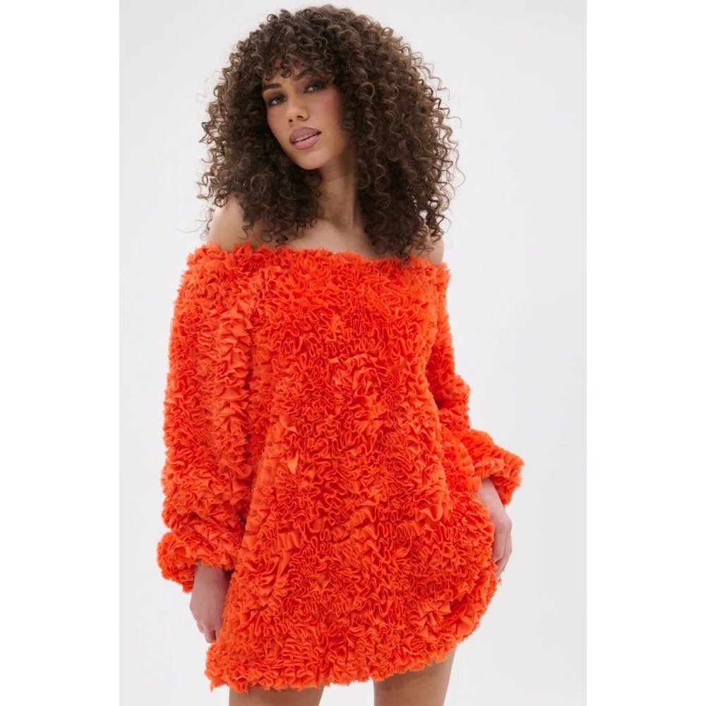 Akira In The Name Of Fashion Mini Dress Sz 1X Orange Ruffle Off-Shoulder Bold